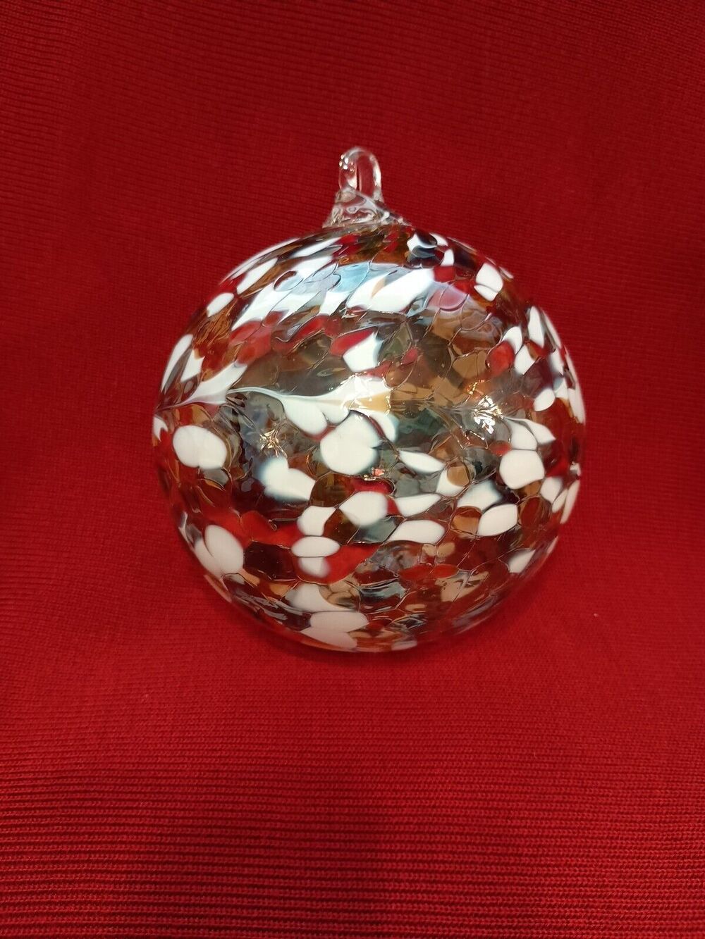 Hand Blown Art Glass Christmas Ornament Large 5.5" Red White Craft